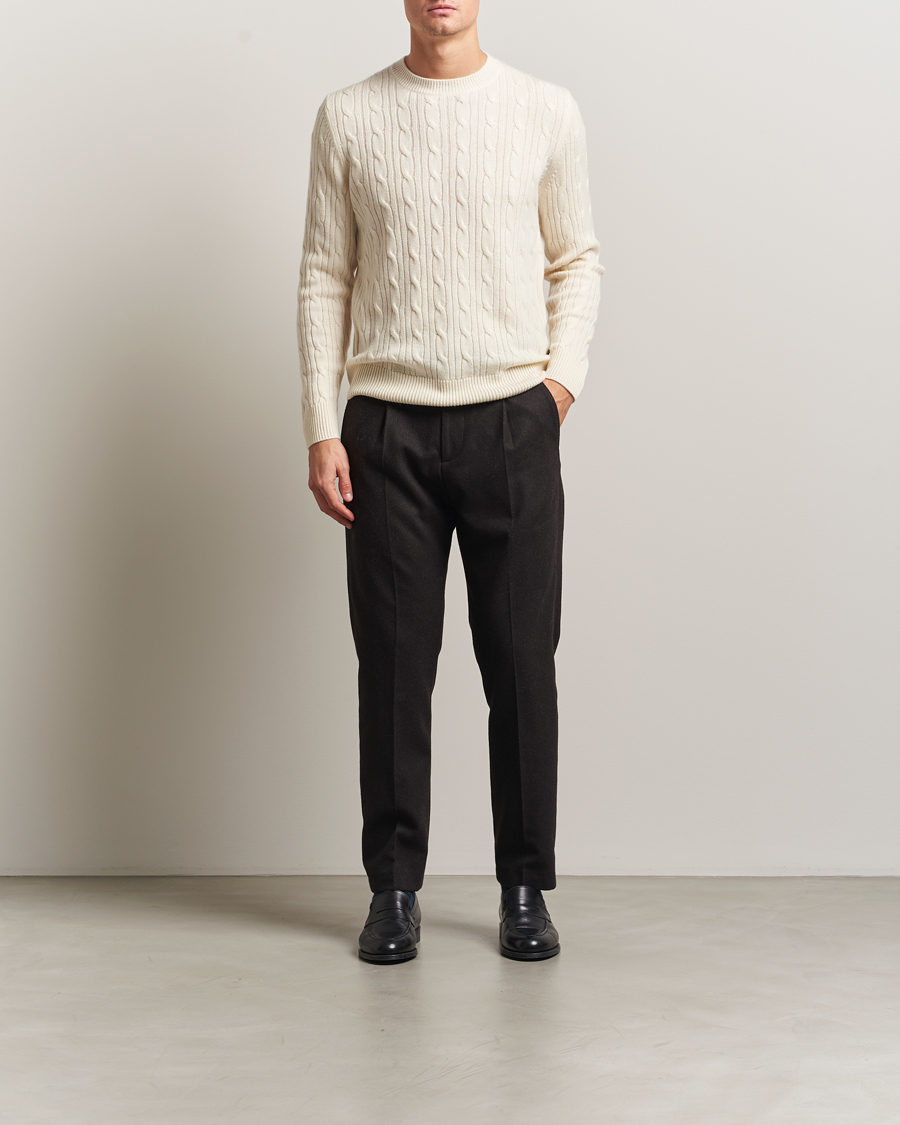 Uomini | Maglieria | BOSS BLACK | Hetico Wool/Cashmere Cable Sweater Open White