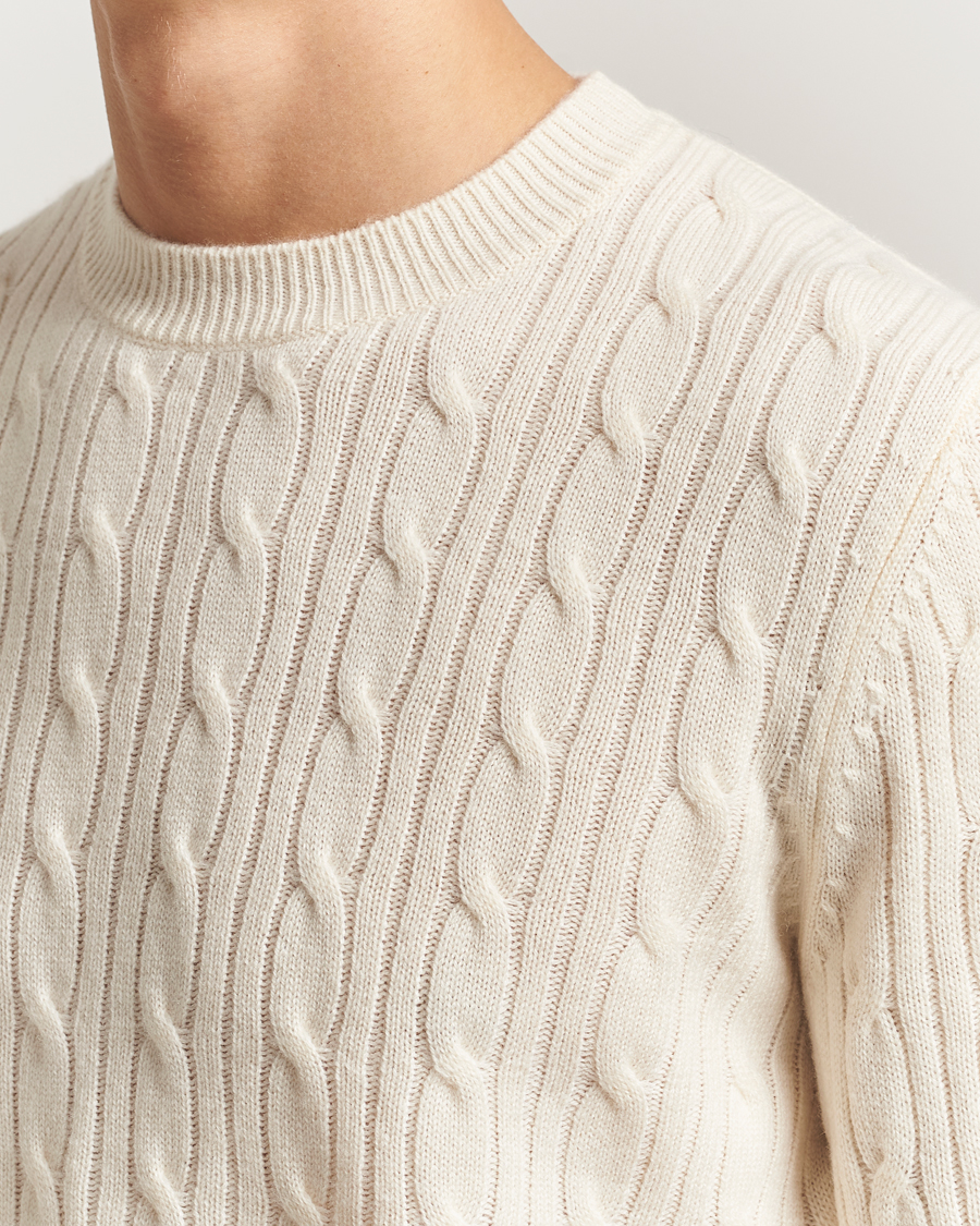 Uomini | Maglieria | BOSS BLACK | Hetico Wool/Cashmere Cable Sweater Open White