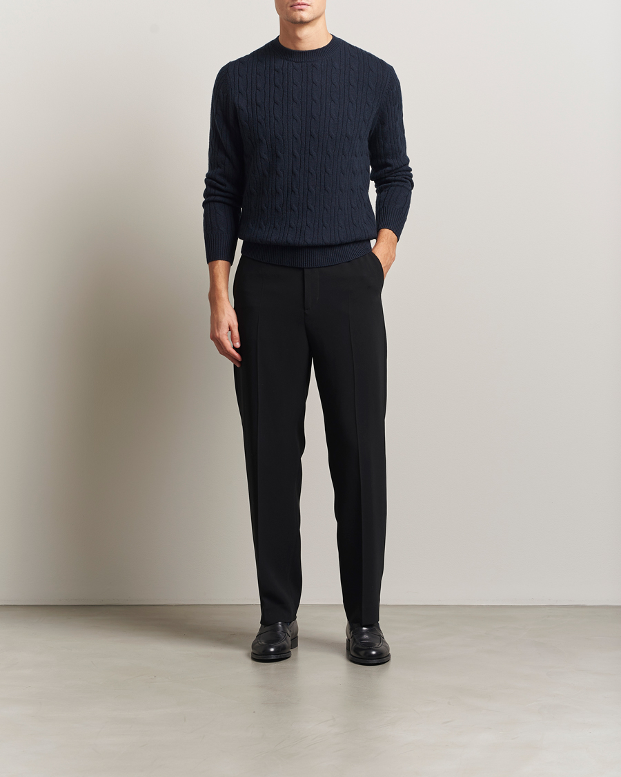 Uomini | Maglieria | BOSS BLACK | Hetico Wool/Cashmere Cable Sweater Dark Blue