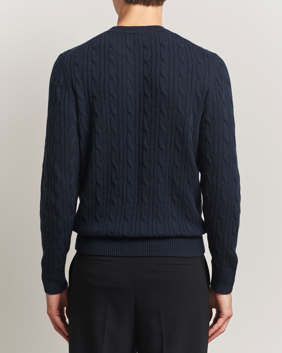 Uomini | Maglieria | BOSS BLACK | Hetico Wool/Cashmere Cable Sweater Dark Blue