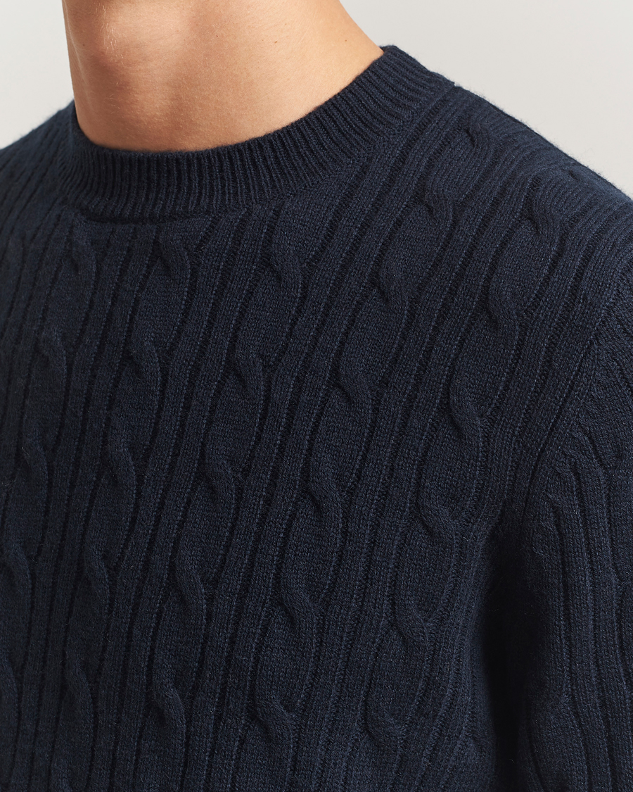Uomini | Maglieria | BOSS BLACK | Hetico Wool/Cashmere Cable Sweater Dark Blue