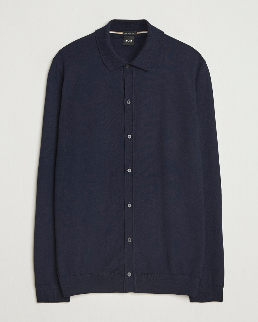 Uomini | Maglieria | BOSS BLACK | Helbert Wool Cardigan Dark Blue
