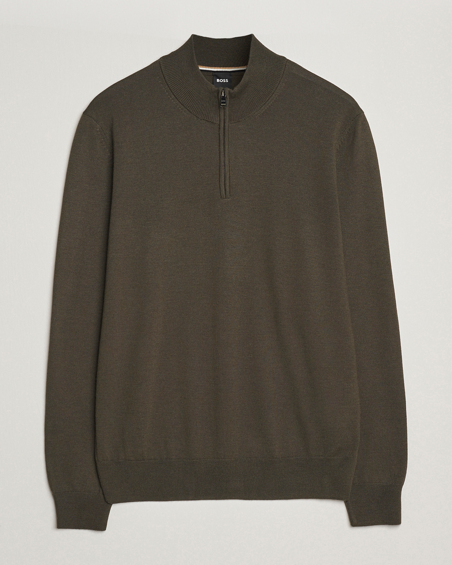 Uomini | Maglieria | BOSS BLACK | Ebenji Merino Knitted Half Zip Open Green