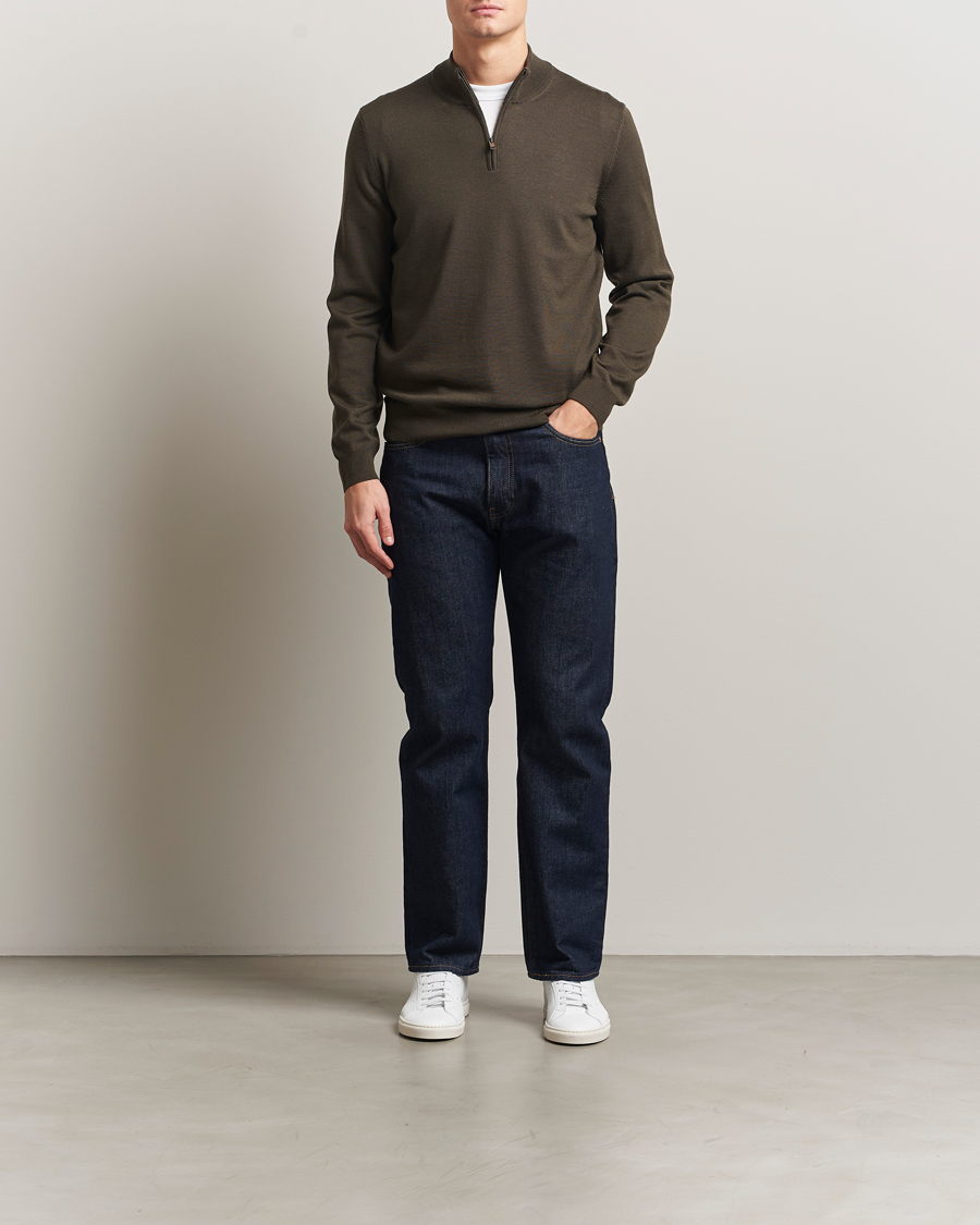 Uomini | Maglieria | BOSS BLACK | Ebenji Merino Knitted Half Zip Open Green