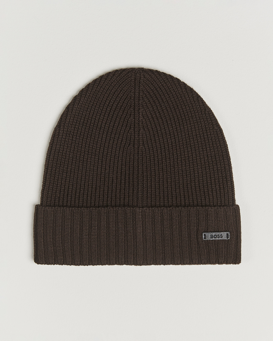 Uomini | Berretti | BOSS BLACK | Fati Wool Beanie Dark Brown
