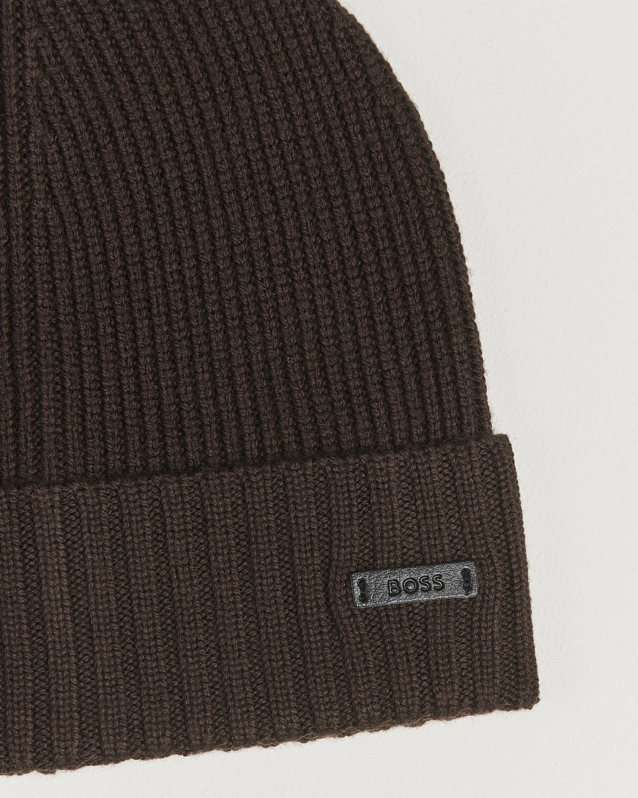 Uomini | Berretti | BOSS BLACK | Fati Wool Beanie Dark Brown