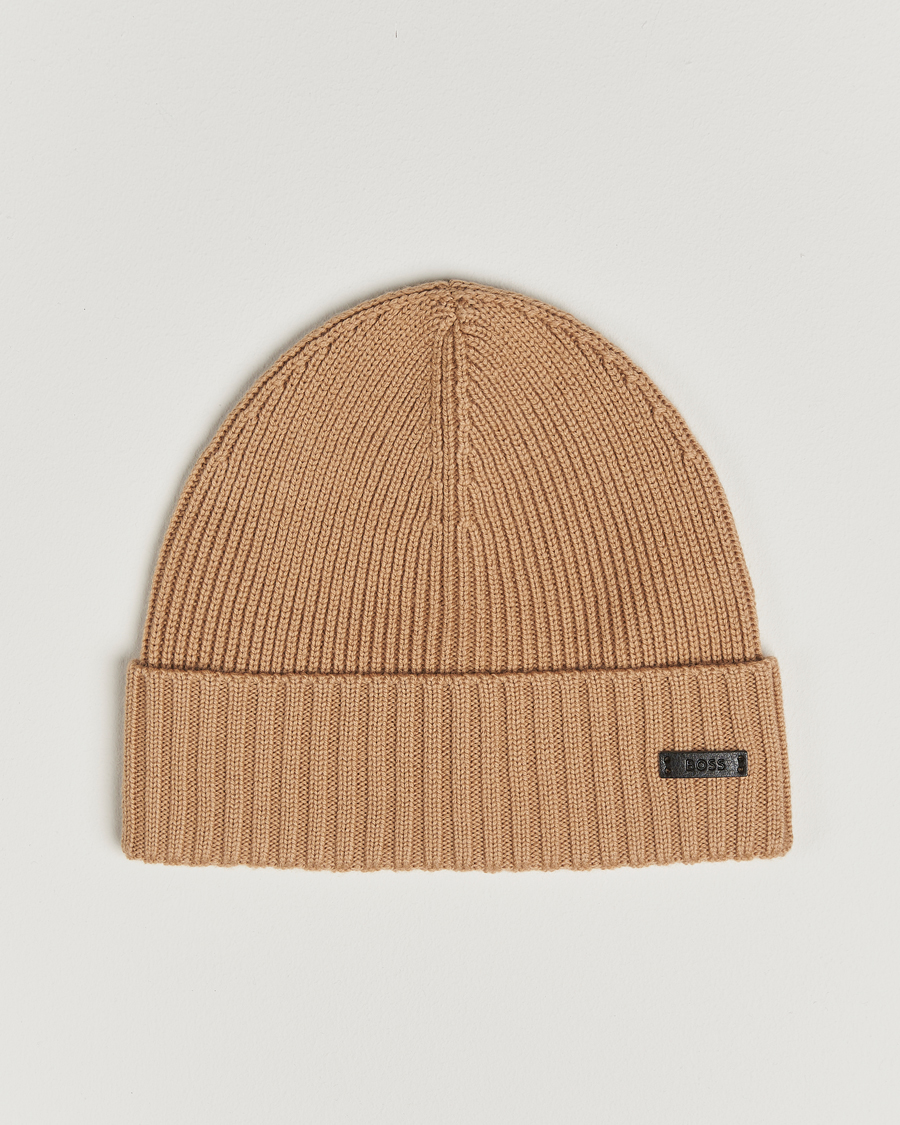 Uomini | Berretti | BOSS BLACK | Fati Wool Beanie Medium Beige