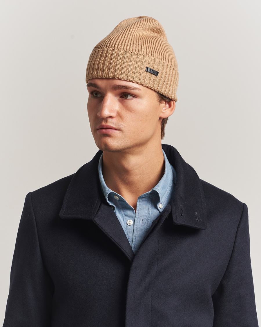 Uomini | Berretti | BOSS BLACK | Fati Wool Beanie Medium Beige