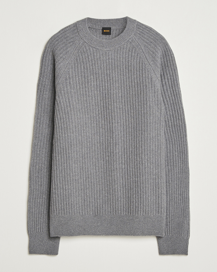 Uomini | Maglieria | BOSS ORANGE | Klacier Ribbed Wool Knitted Sweater Open Grey