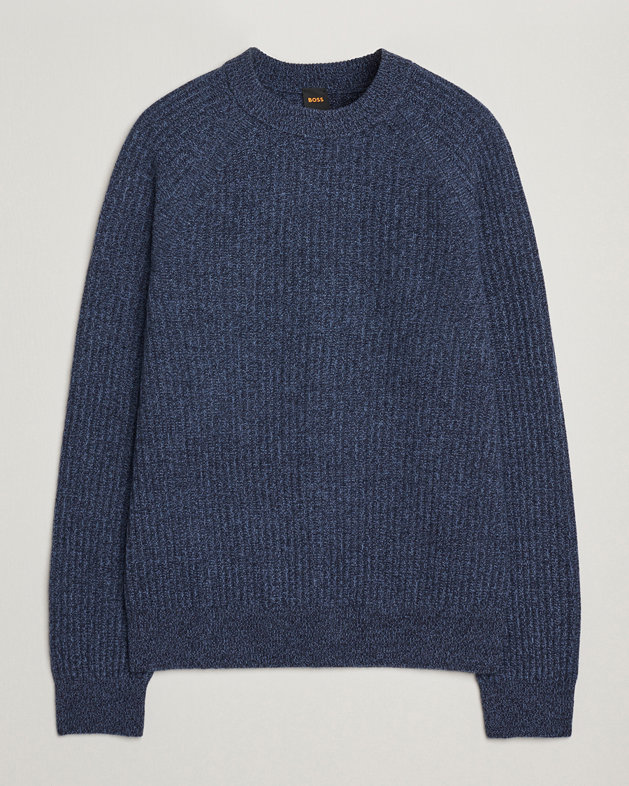 Uomini | Maglieria | BOSS ORANGE | Klacier Ribbed Wool Knitted Sweater Open Blue