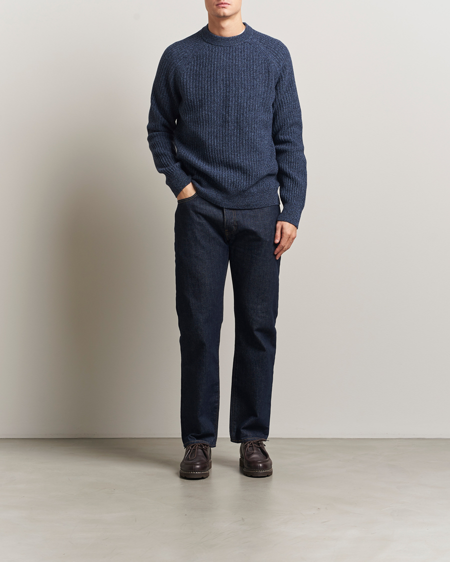 Uomini | Maglieria | BOSS ORANGE | Klacier Ribbed Wool Knitted Sweater Open Blue