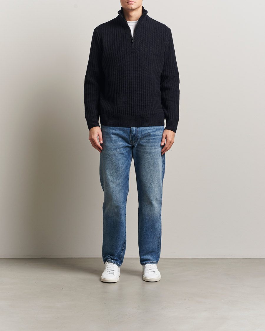 Uomini | Maglieria | BOSS ORANGE | Kwinter Ribbed Wool Knitted Half Zip Dark Blue
