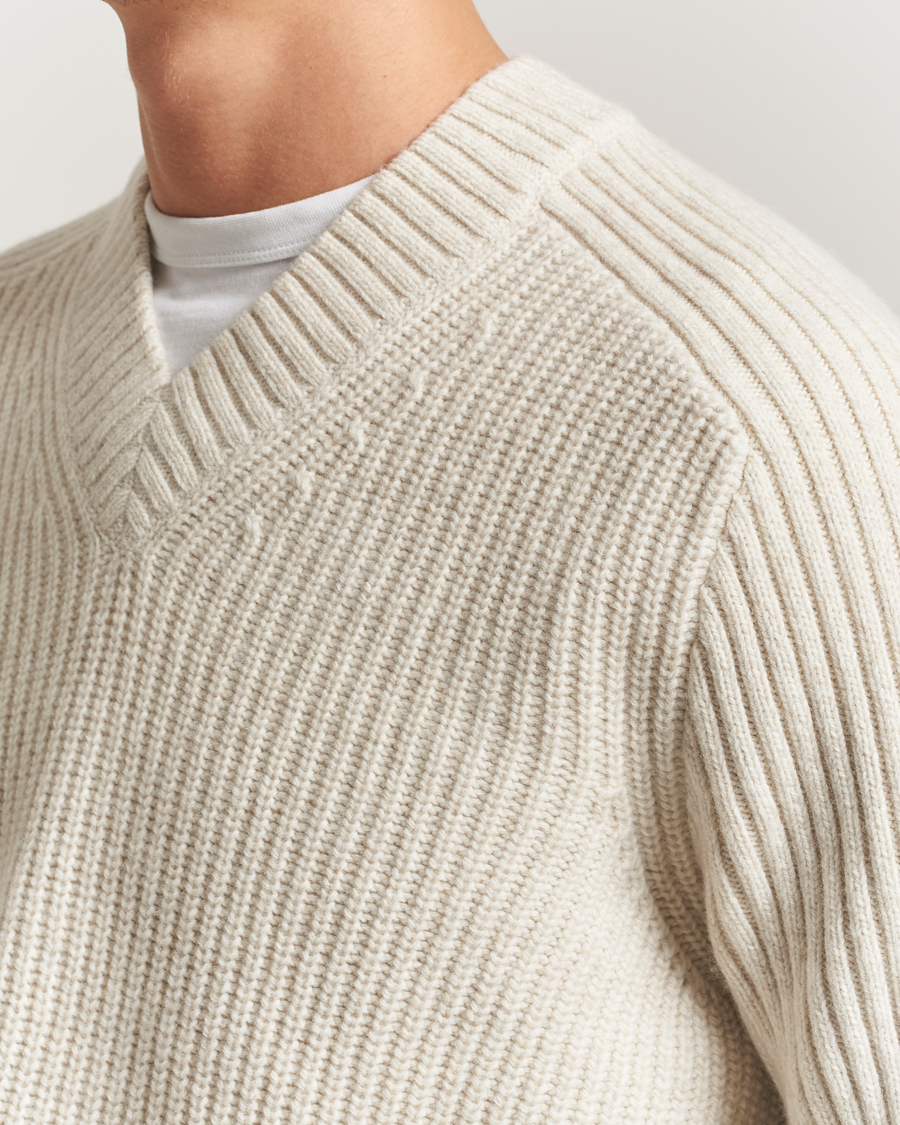 Uomini | Maglieria | BOSS ORANGE | Karinet Ribbed Wool Knitted V-Neck Light Beige