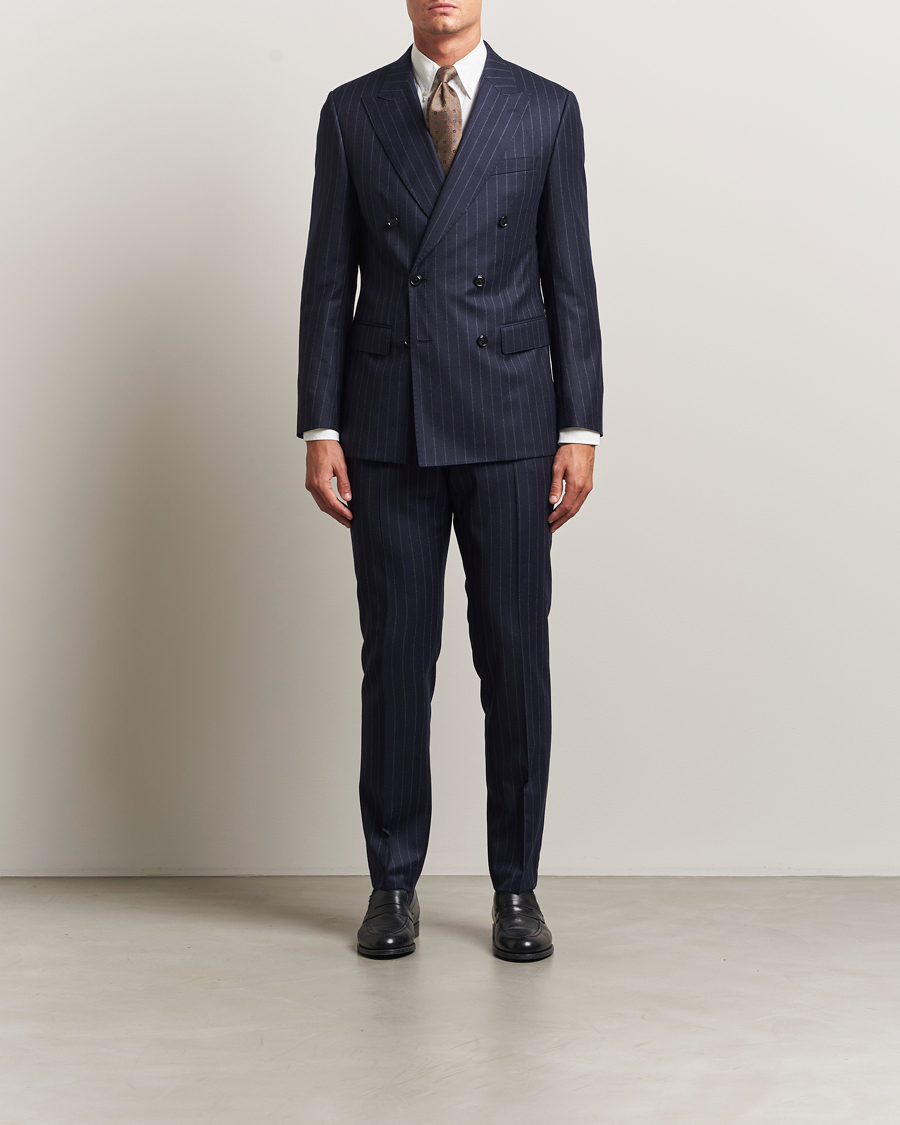 Uomini | Abiti | BOSS BLACK | Huge Wool Double Breasted Pinstriped Suit Dark Blue