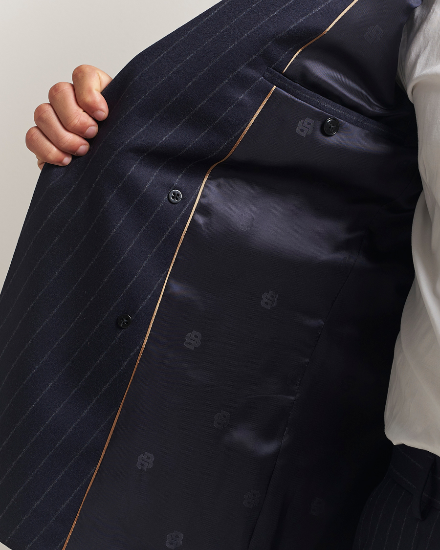 Uomini | Abiti | BOSS BLACK | Huge Wool Double Breasted Pinstriped Suit Dark Blue