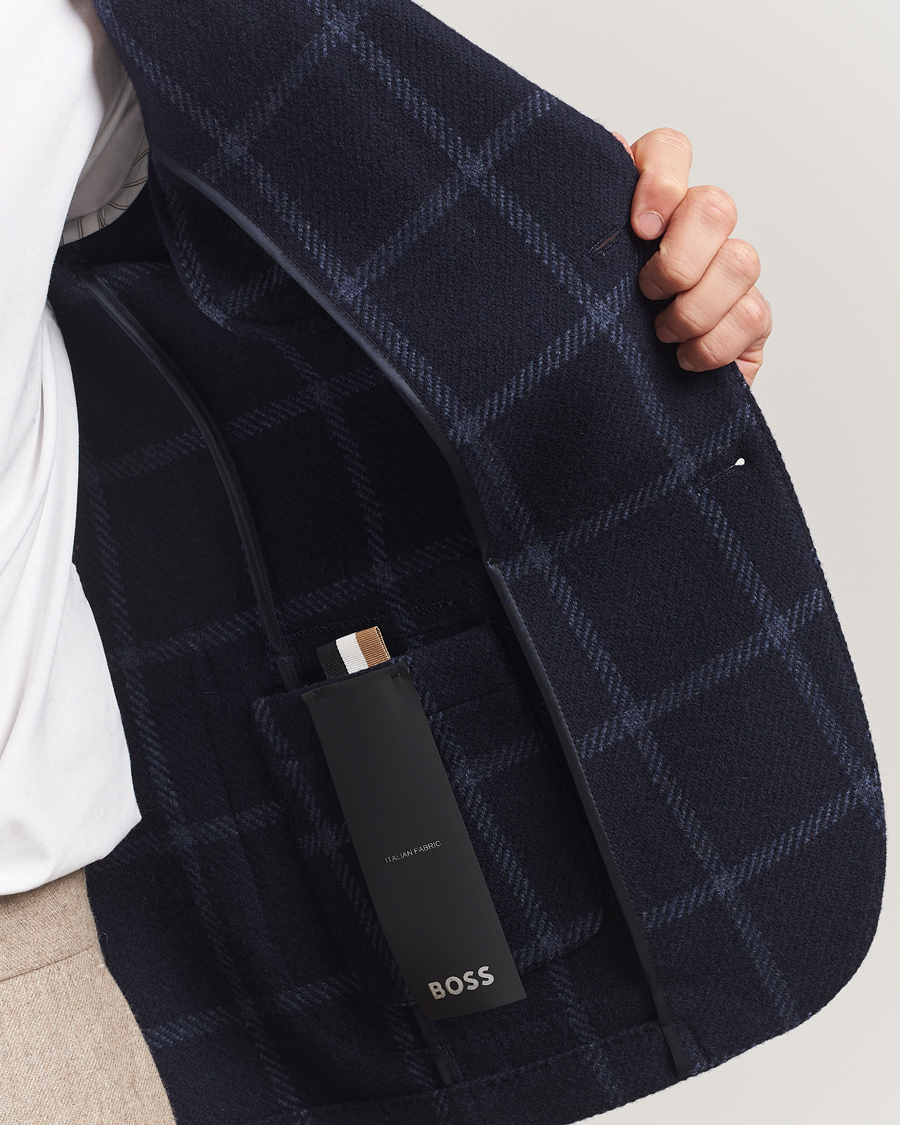 Uomini | Blazers | BOSS BLACK | Hanry Wool Checked Blazer Dark Blue