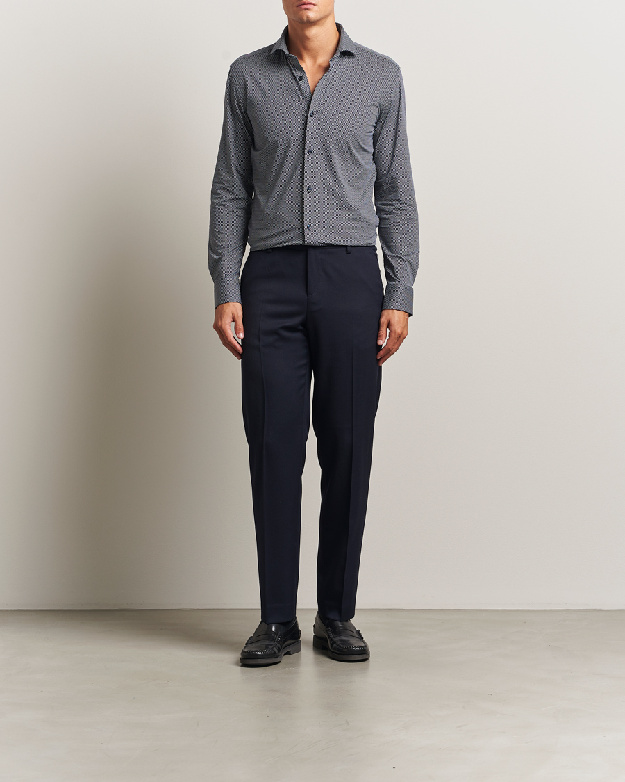 Uomini | Camicie | BOSS BLACK | Hank 4-Way Printed Stretch Shirt Dark Blue