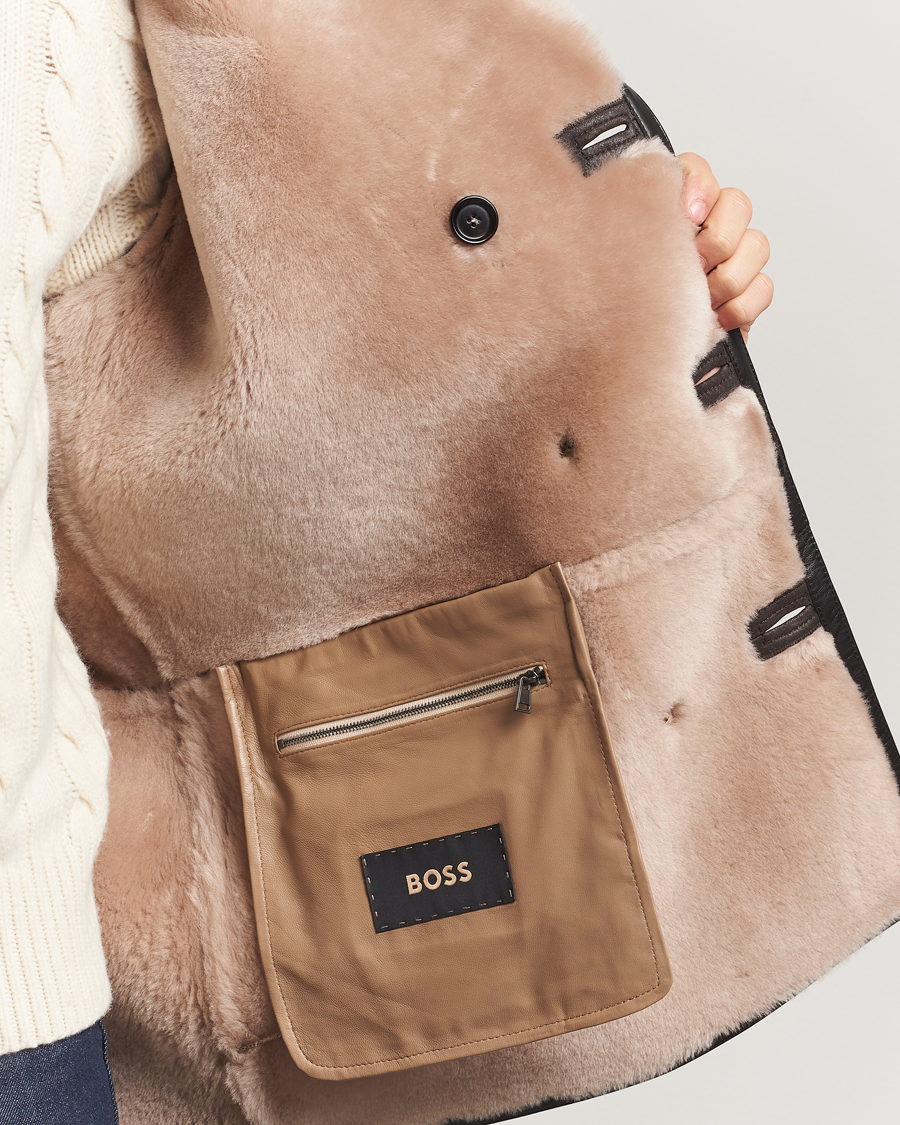 Uomini | Giacche | BOSS CAMEL | Mabano Leather Peacoat Brown