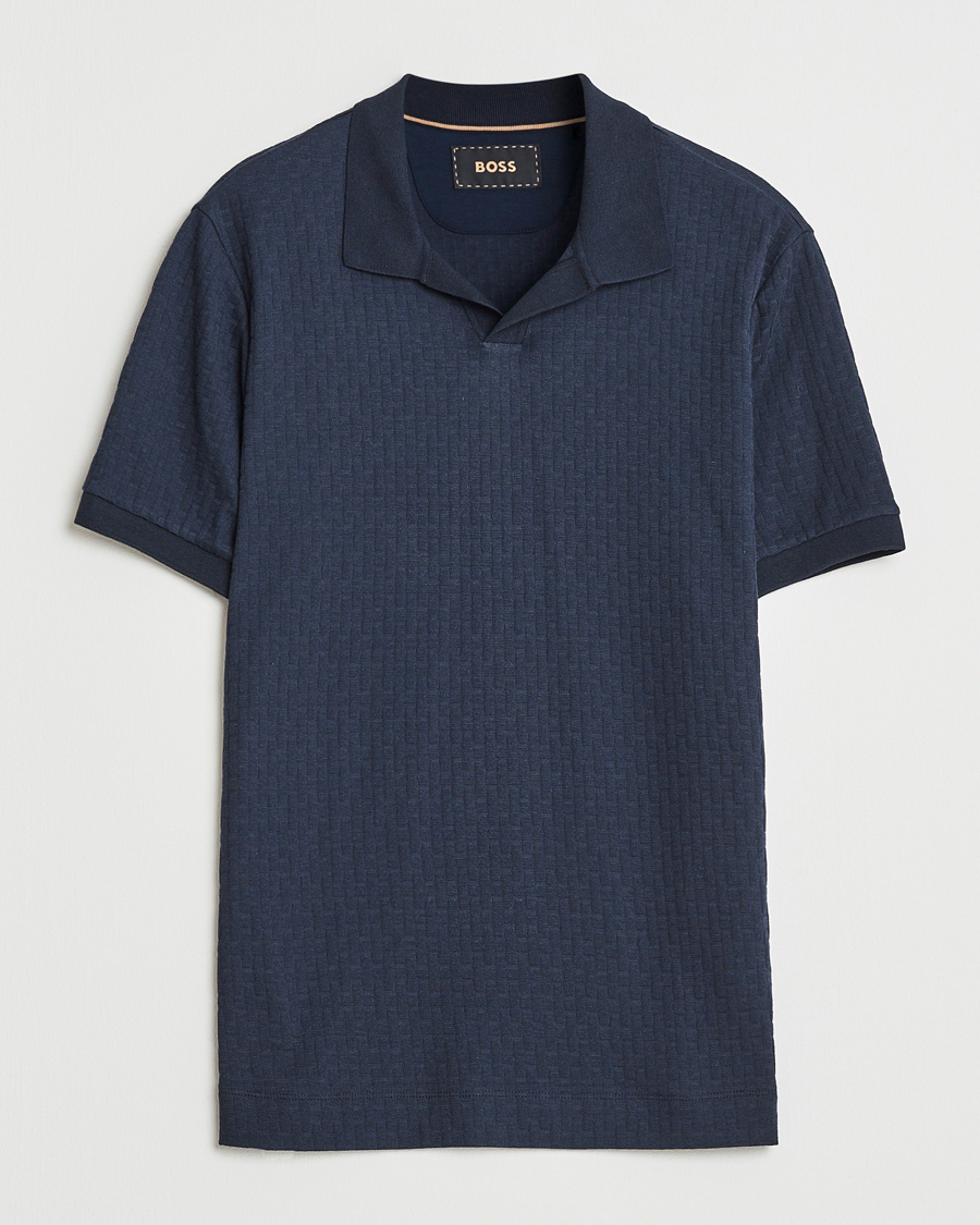 Uomini | Polo | BOSS CAMEL | Parson Structured Open Collar Polo Dark Blue