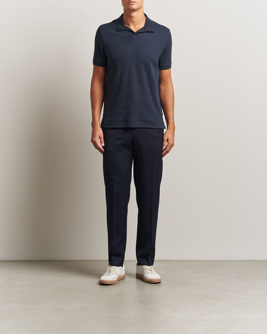 Uomini | Polo | BOSS CAMEL | Parson Structured Open Collar Polo Dark Blue