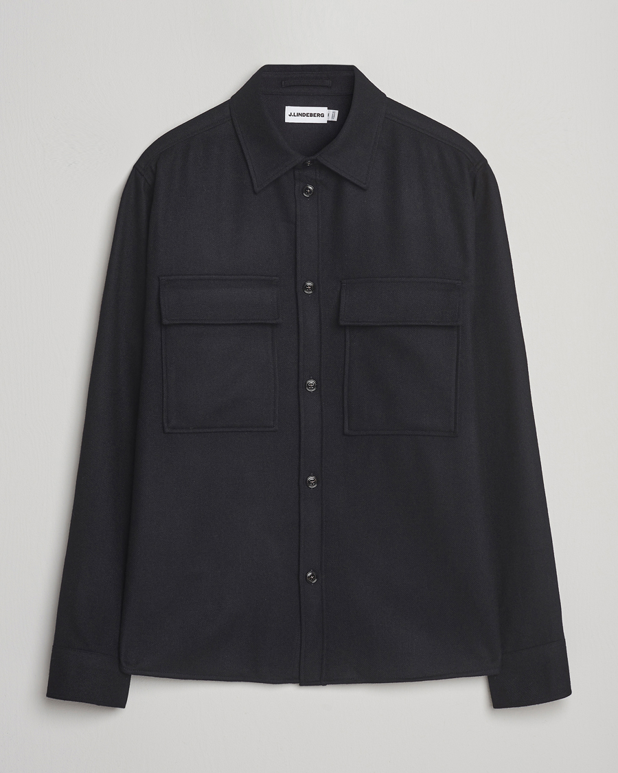Uomini | Camicie | J.Lindeberg | Flat Wool Overshirt Black