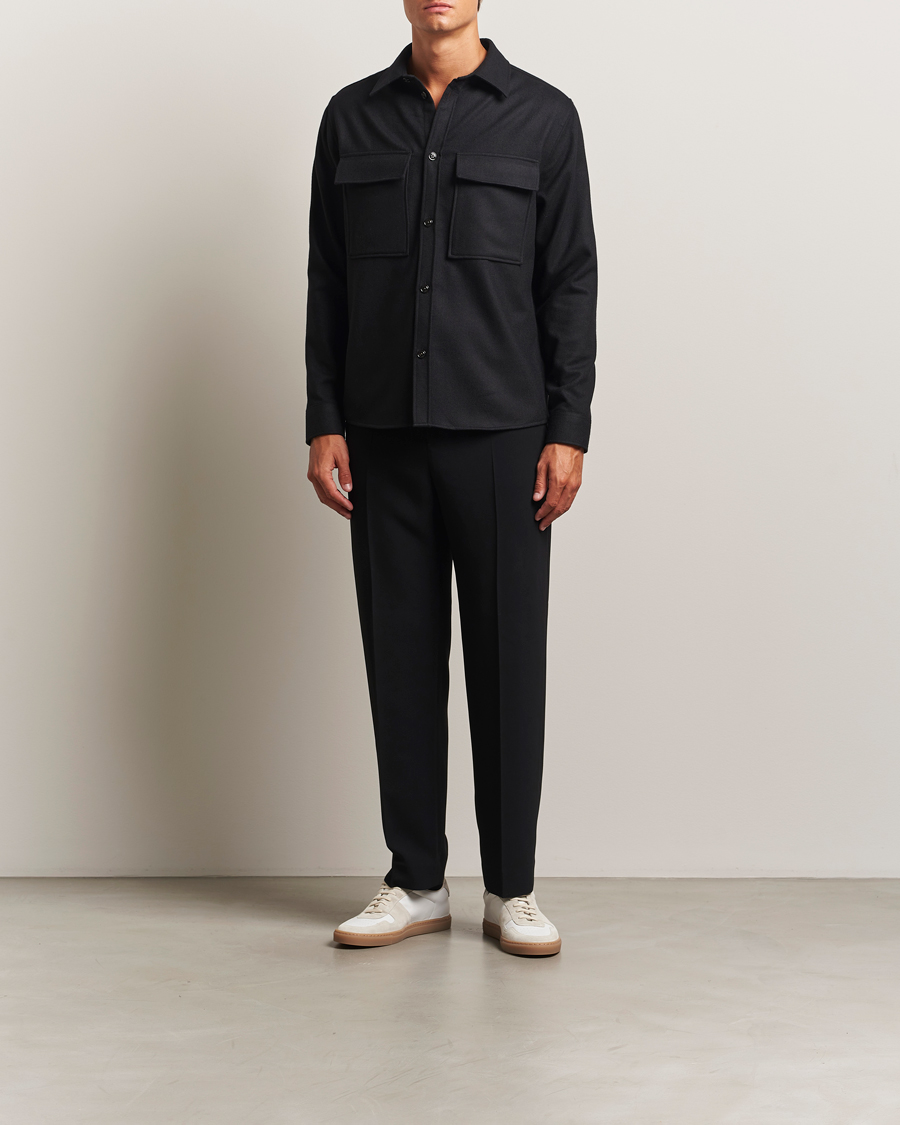 Uomini | Camicie | J.Lindeberg | Flat Wool Overshirt Black