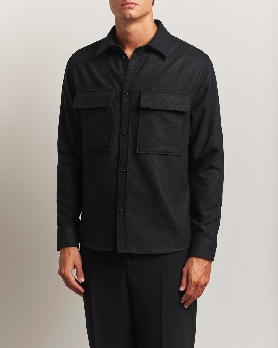 Uomini | Camicie | J.Lindeberg | Flat Wool Overshirt Black