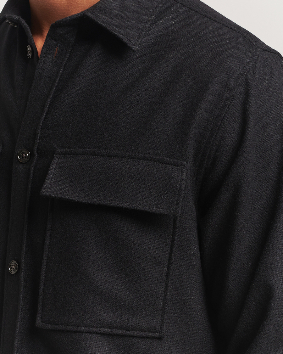 Uomini | Camicie | J.Lindeberg | Flat Wool Overshirt Black