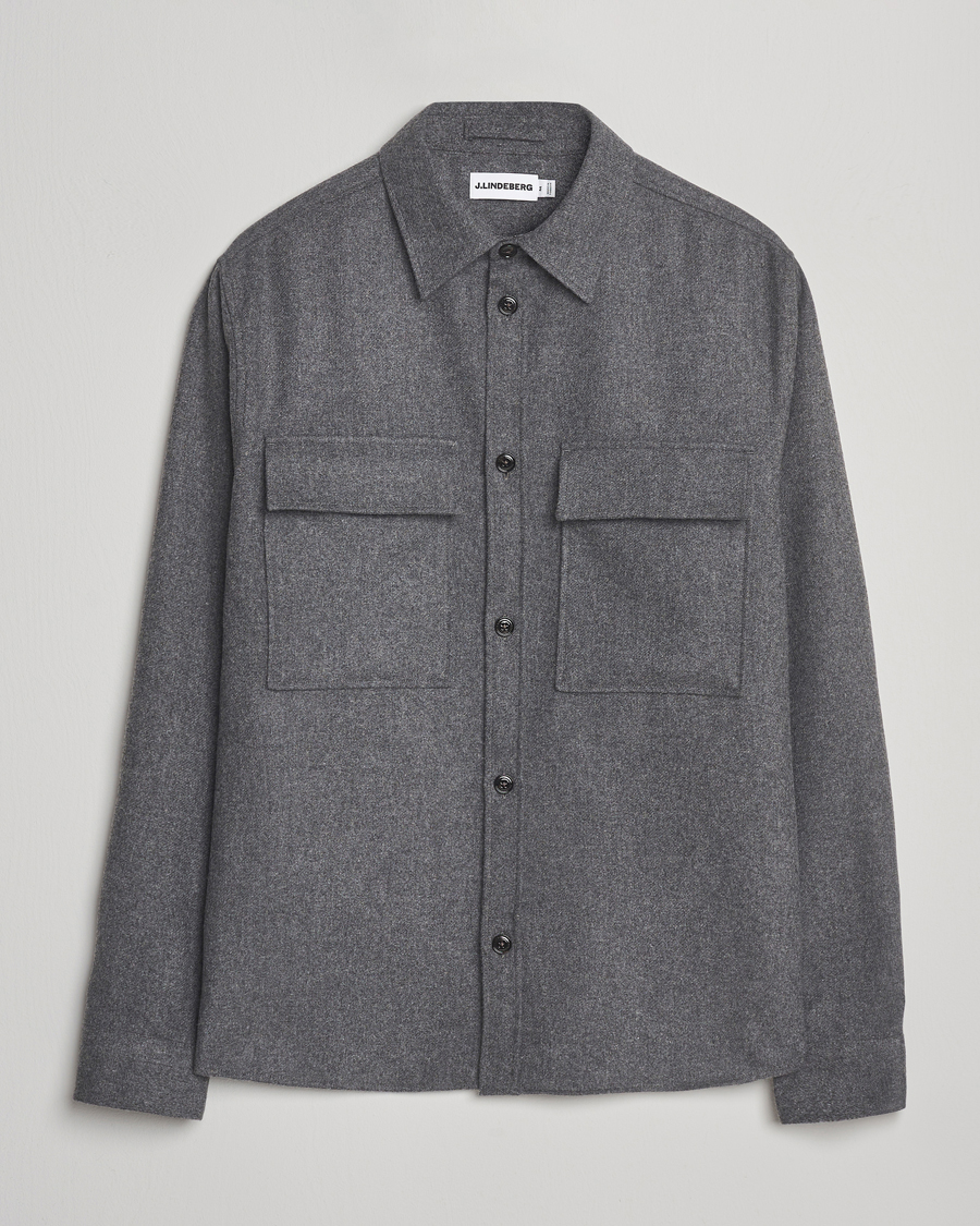 Uomini | Camicie | J.Lindeberg | Flat Wool Overshirt Dark Grey Melange