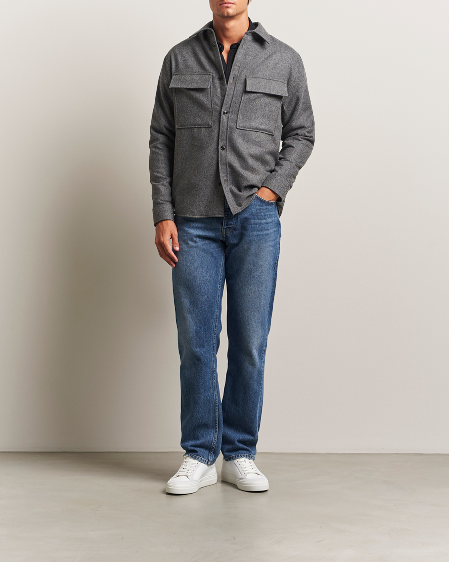 Uomini | Camicie | J.Lindeberg | Flat Wool Overshirt Dark Grey Melange