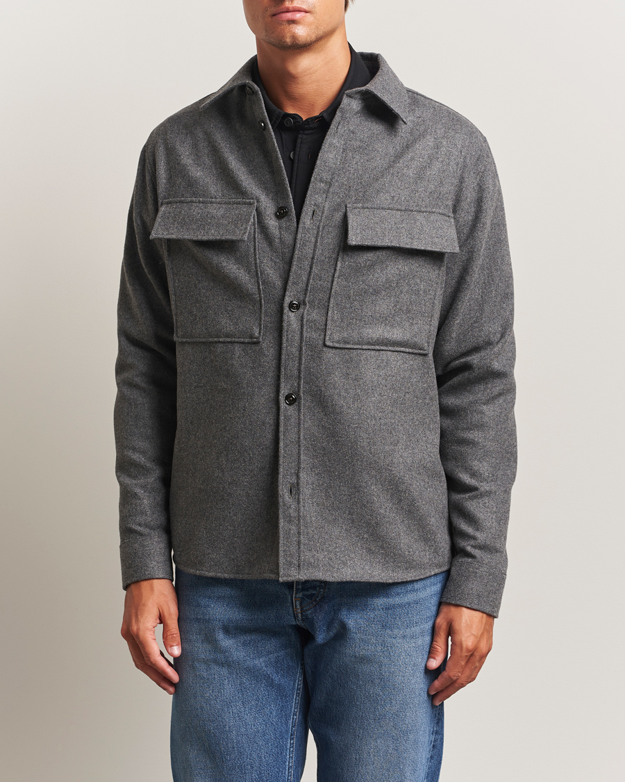 Uomini | Camicie | J.Lindeberg | Flat Wool Overshirt Dark Grey Melange