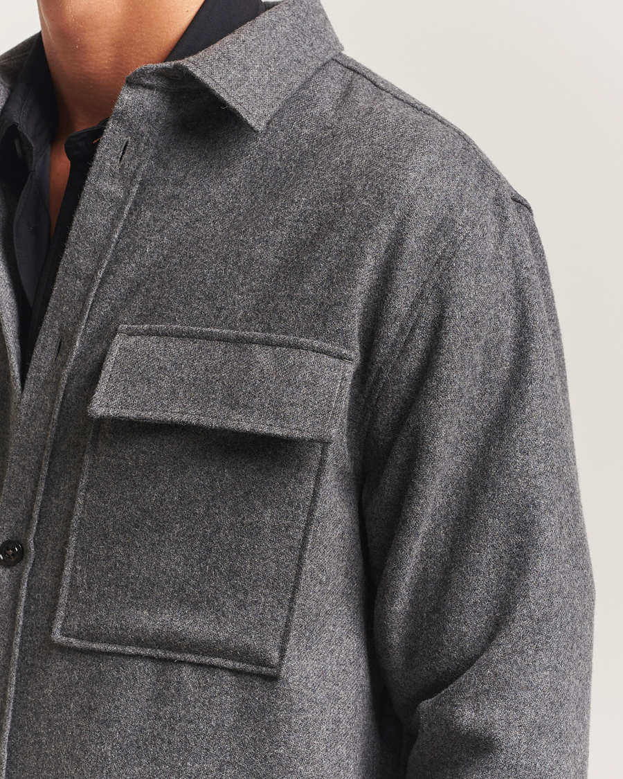 Uomini | Camicie | J.Lindeberg | Flat Wool Overshirt Dark Grey Melange
