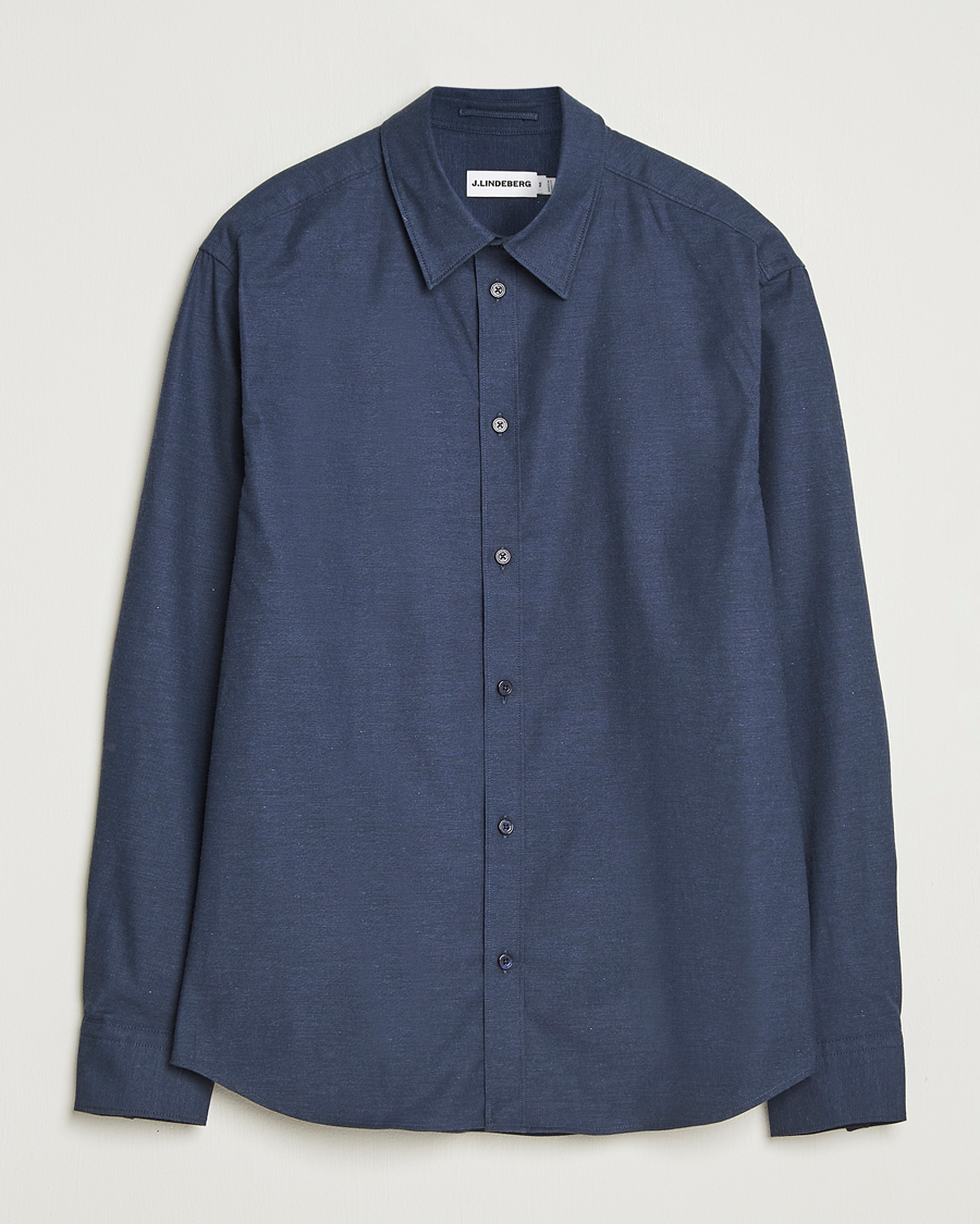 Uomini | Camicie | J.Lindeberg | Slim Fit Light Flannel Shirt Navy