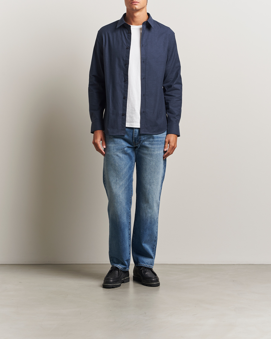 Uomini | Camicie | J.Lindeberg | Slim Fit Light Flannel Shirt Navy