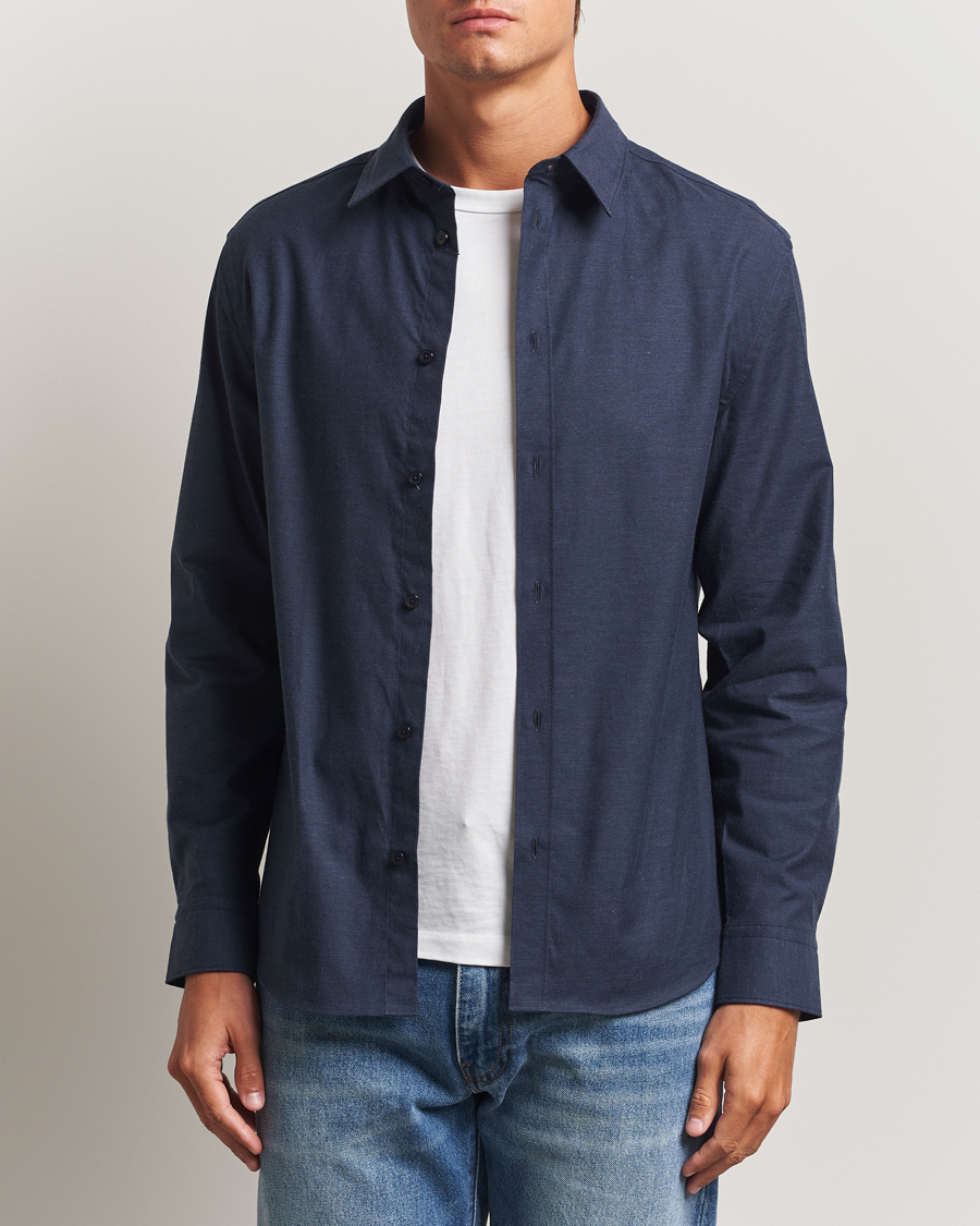 Uomini | Camicie | J.Lindeberg | Slim Fit Light Flannel Shirt Navy