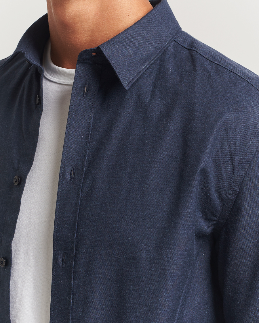 Uomini | Camicie | J.Lindeberg | Slim Fit Light Flannel Shirt Navy