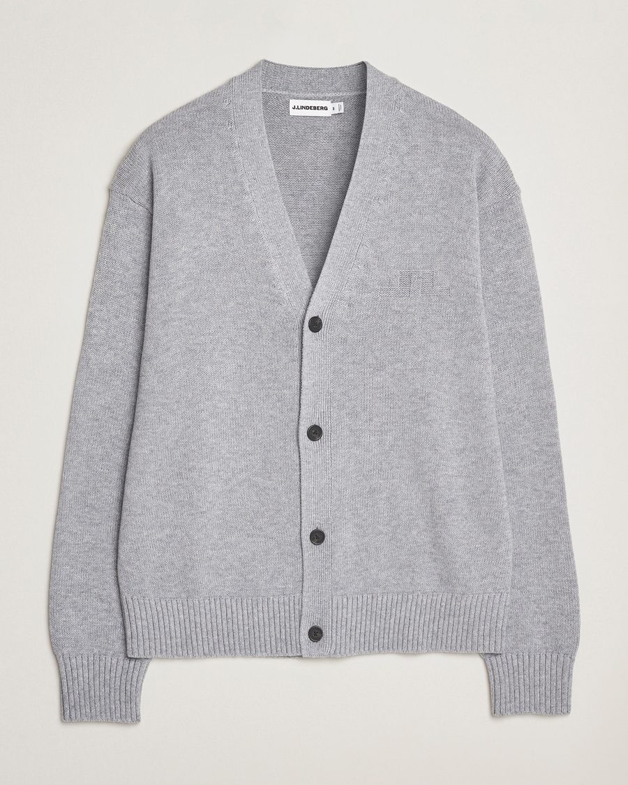 Uomini | Maglieria | J.Lindeberg | Eddy Wool/Cotton Knitted Cardigan Light Grey Melange