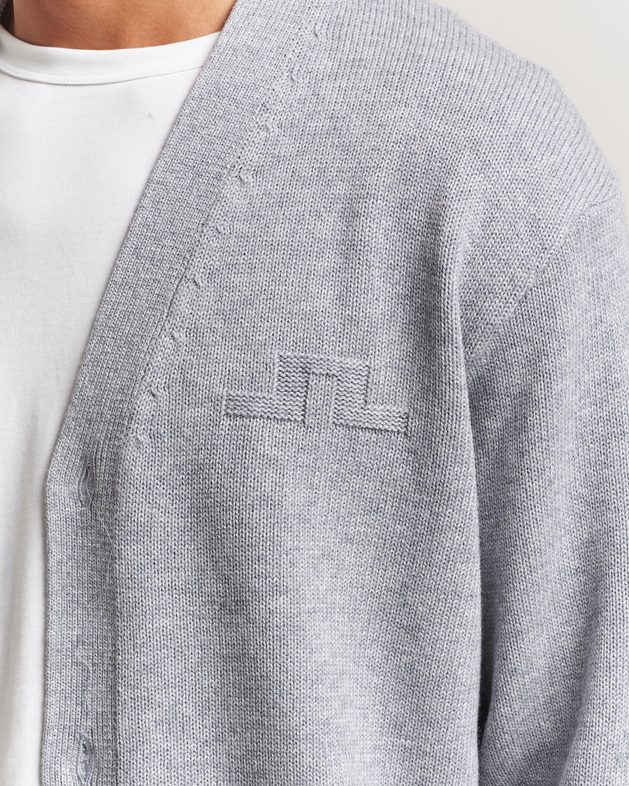 Uomini | Maglieria | J.Lindeberg | Eddy Wool/Cotton Knitted Cardigan Light Grey Melange