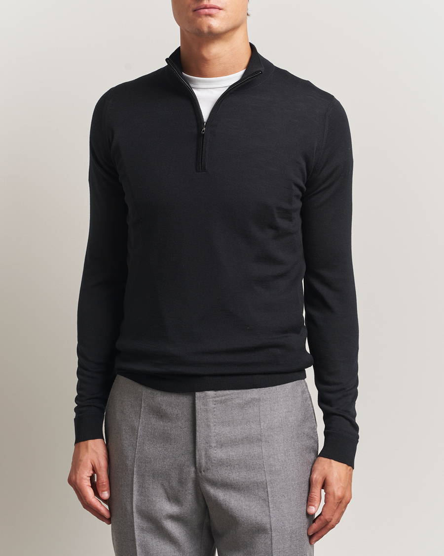 Uomini | Maglieria | John Smedley | Barrow Extra Fine Merino Half Zip Black