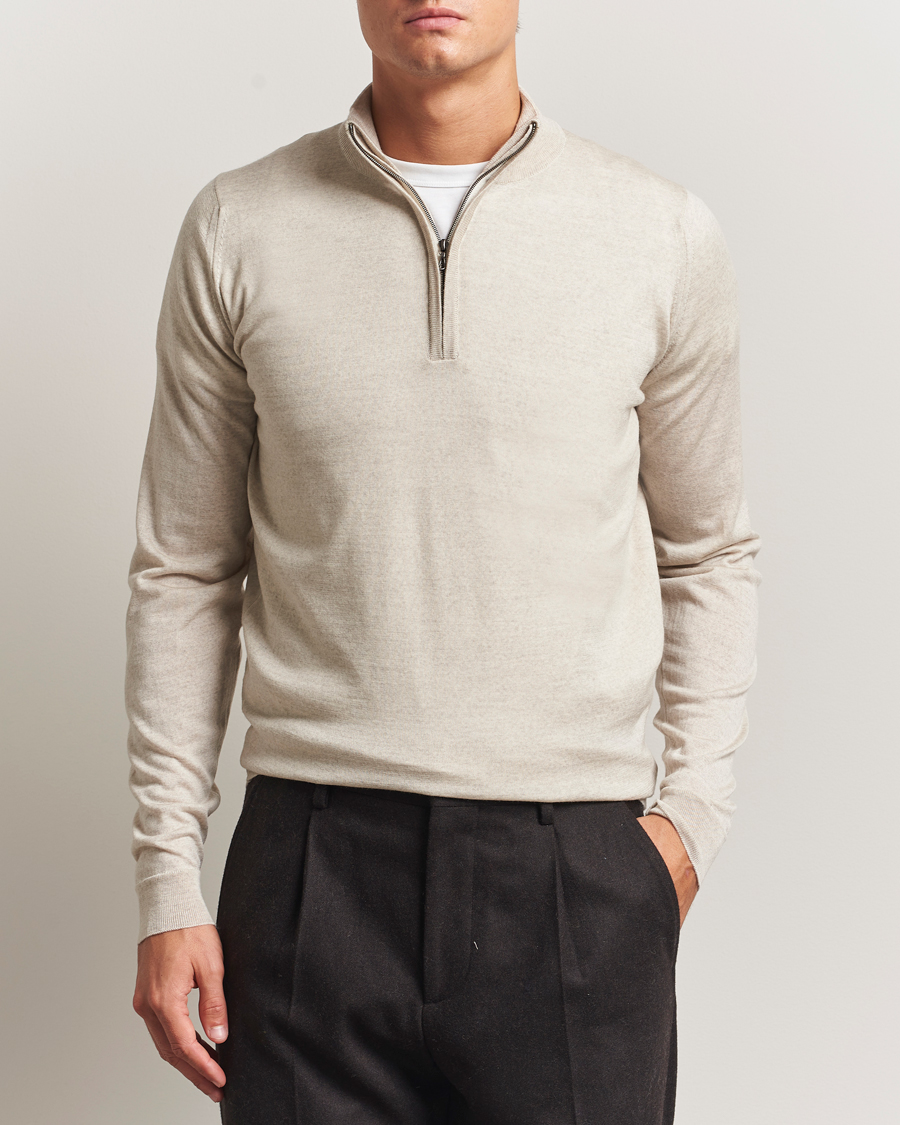 Uomini | Maglieria | John Smedley | Barrow Extra Fine Merino Half Zip Grey Fleece