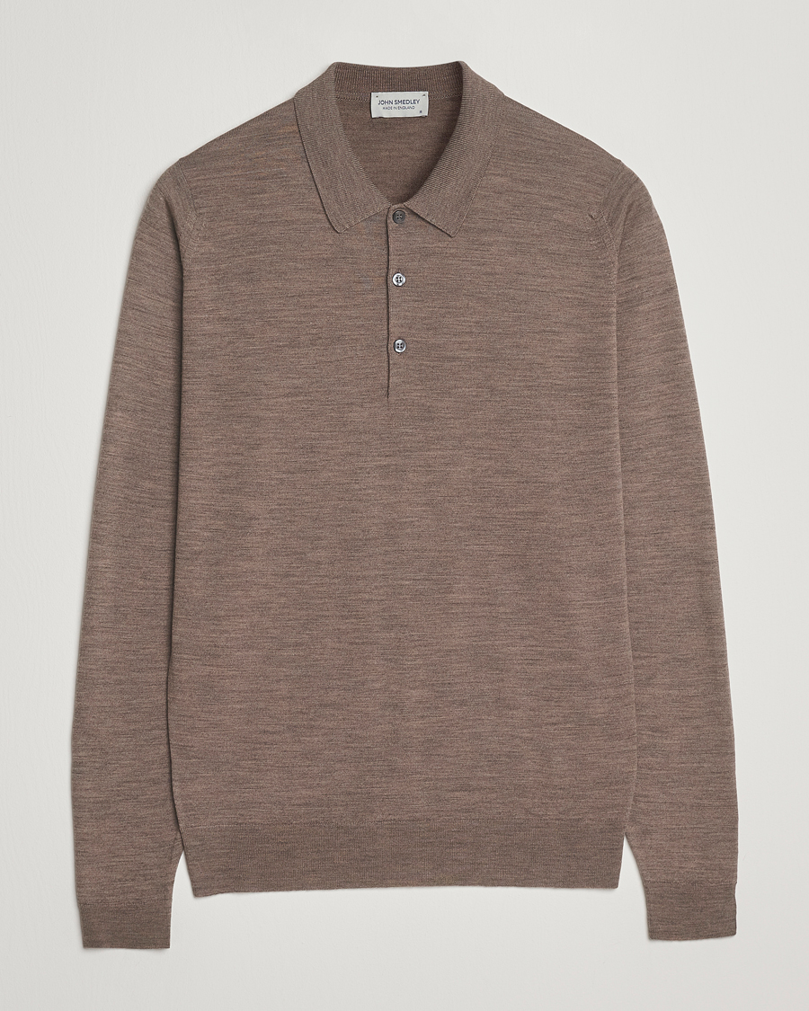 Uomini | Maglieria | John Smedley | Belper Extra Fine Merino Polo Pullover Mushroom Brown