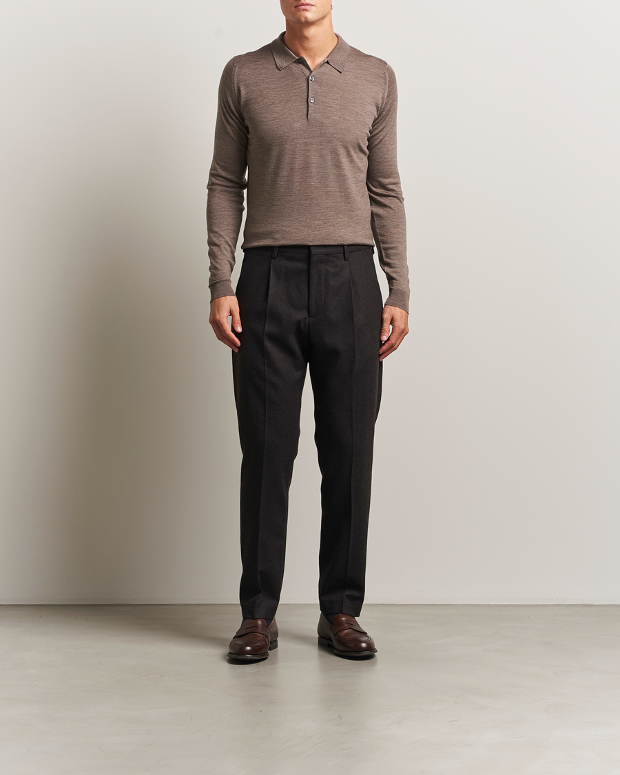 Uomini | Maglieria | John Smedley | Belper Extra Fine Merino Polo Pullover Mushroom Brown