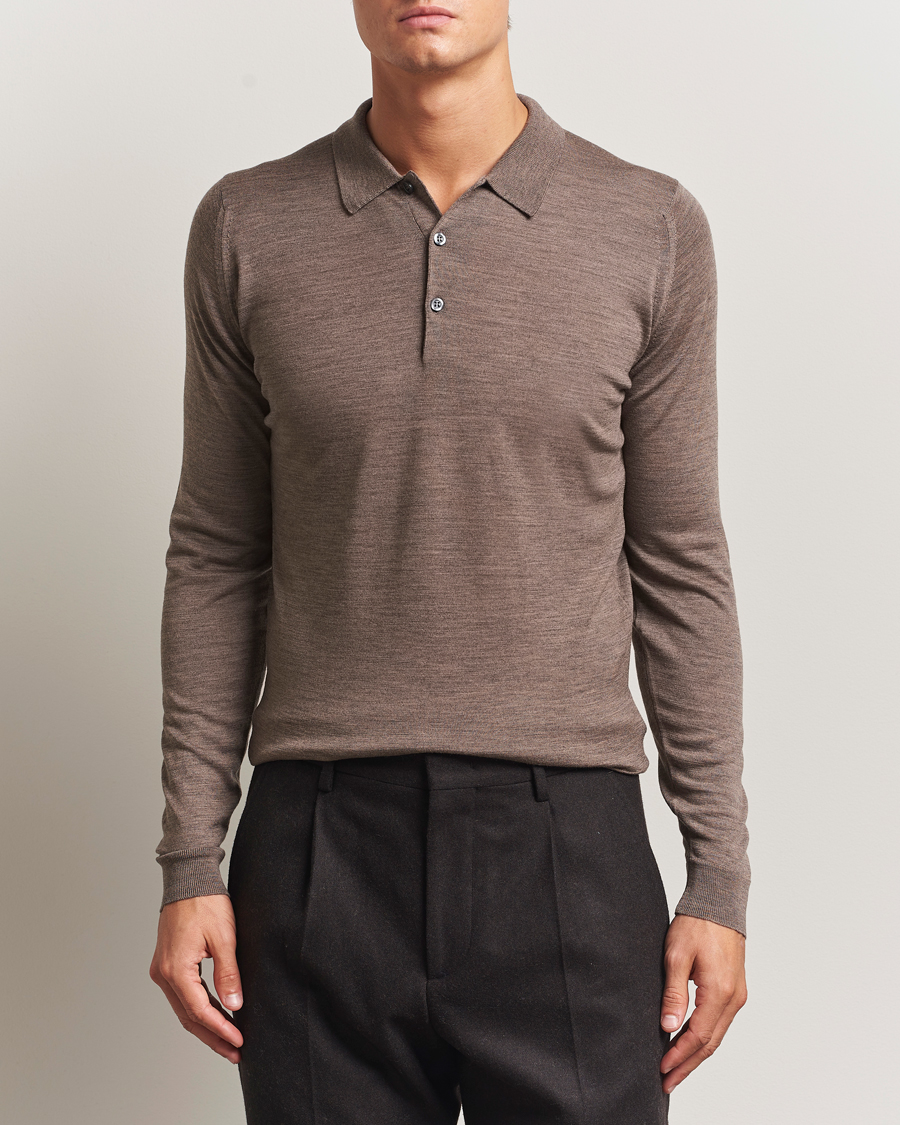 Uomini | Maglieria | John Smedley | Belper Extra Fine Merino Polo Pullover Mushroom Brown