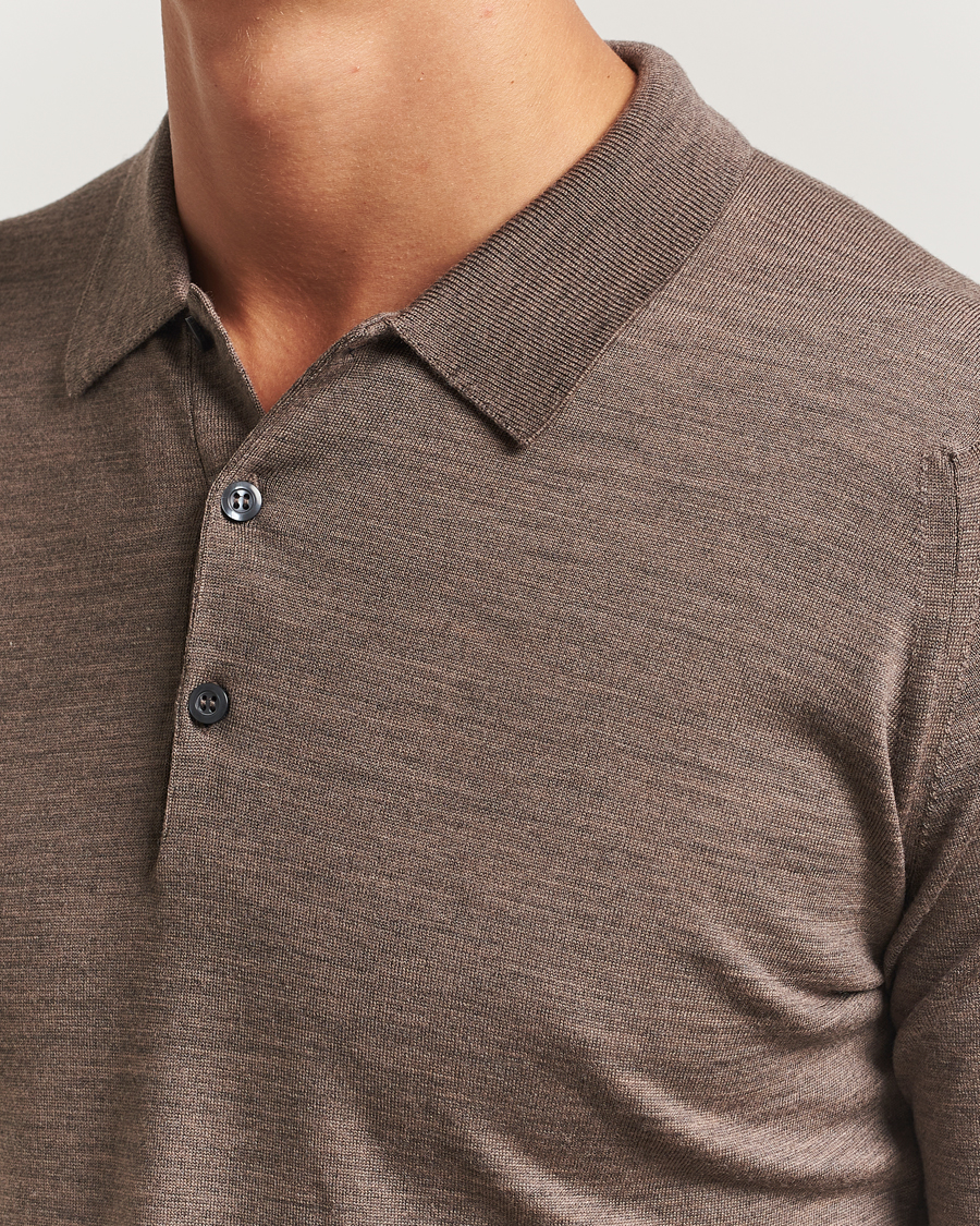 Uomini | Maglieria | John Smedley | Belper Extra Fine Merino Polo Pullover Mushroom Brown