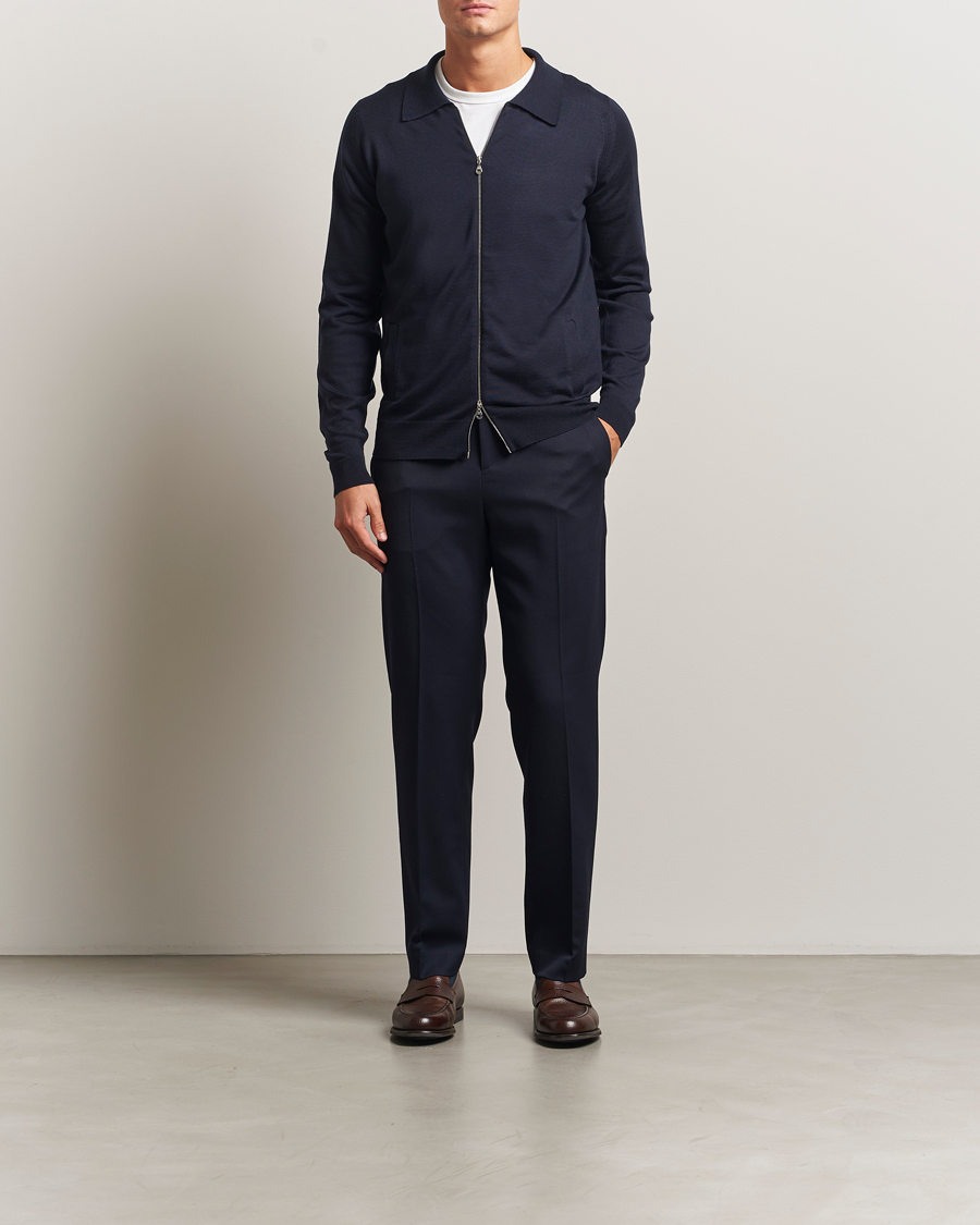 Uomini | Maglieria | John Smedley | Alston Extra Fine Merino Full Zip Midnight