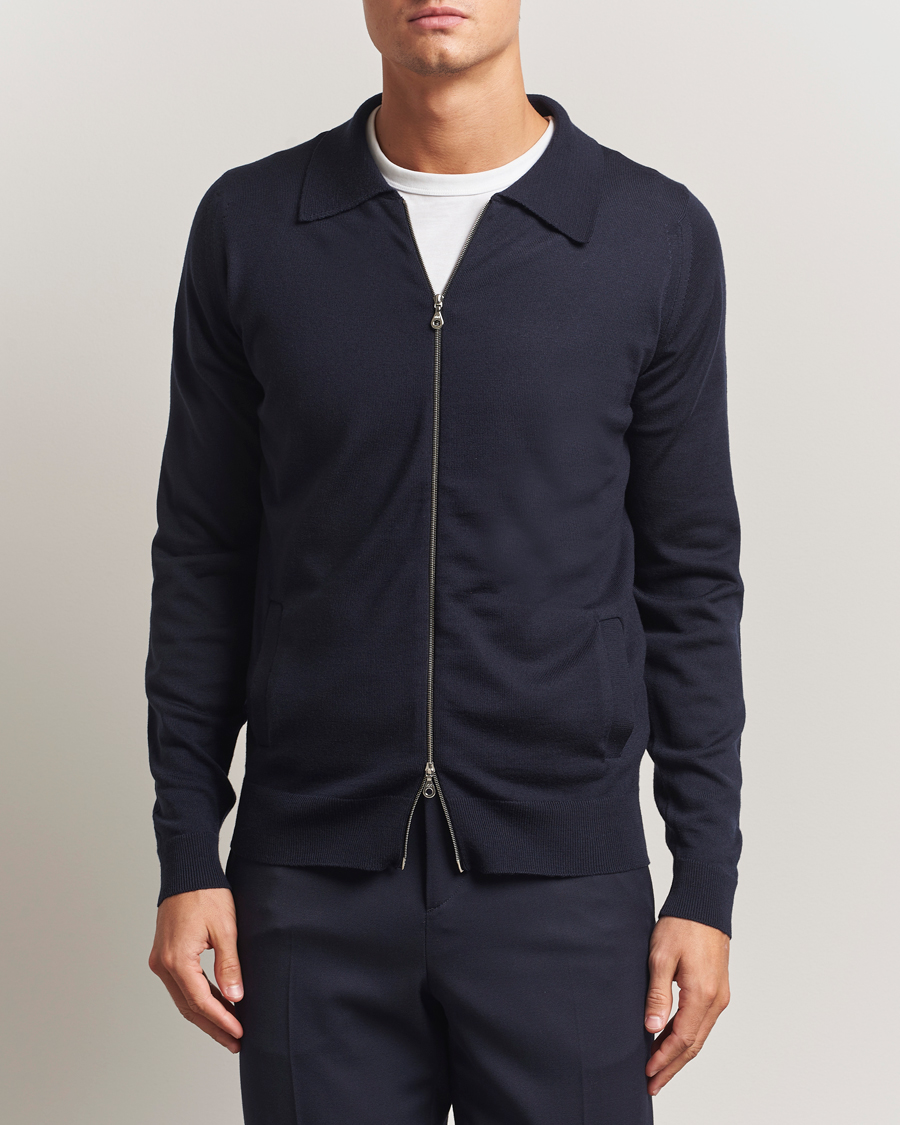 Uomini | Maglieria | John Smedley | Alston Extra Fine Merino Full Zip Midnight