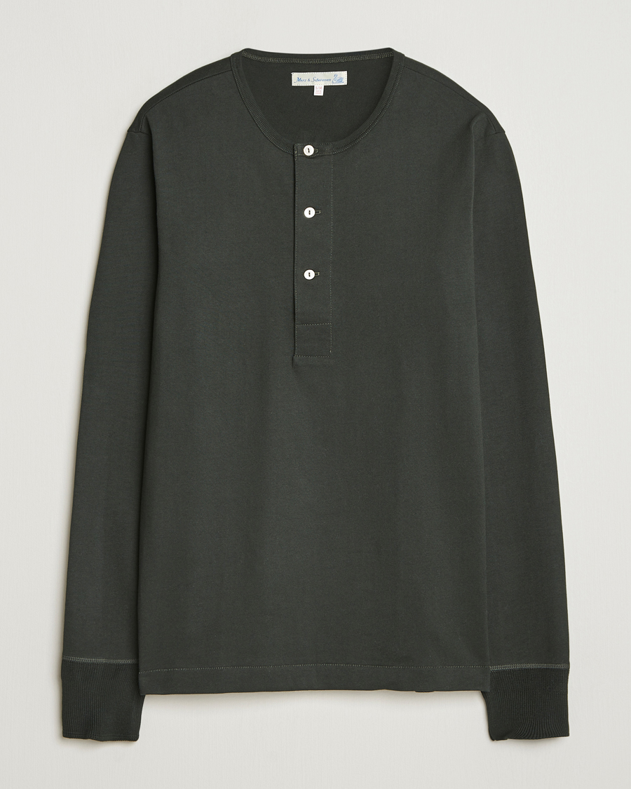 Uomini | Maglieria | Merz b. Schwanen | Classic Fit Sturdy Organic Cotton Henley Forest Green