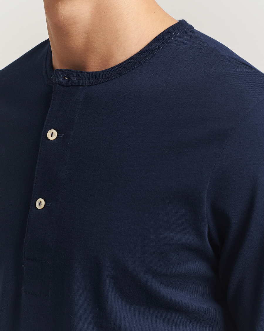 Uomini | Maglieria | Merz b. Schwanen | Classic Fit Sturdy Organic Cotton Henley Ink Blue