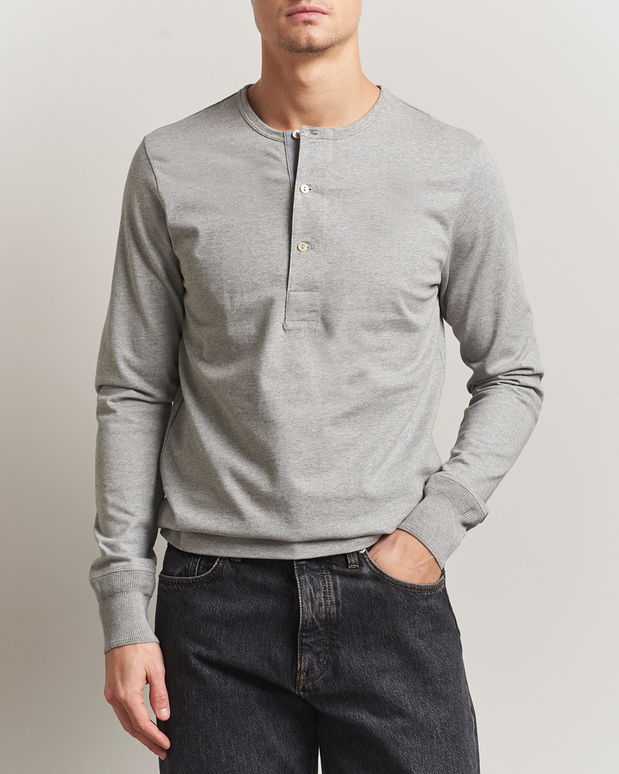 Uomini | Maglieria | Merz b. Schwanen | Classic Fit Sturdy Organic Cotton Henley Grey Melange