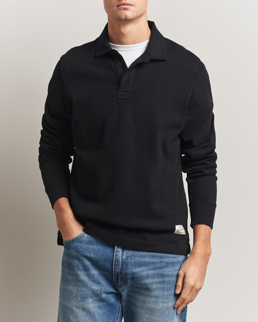 Uomini | Maglieria | Merz b. Schwanen | Relaxed Fit Vintage Cotton Rugby Shirt Black